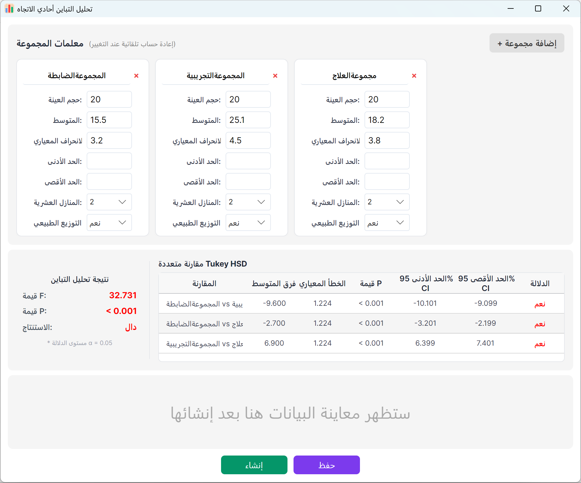 إعداد وحدة ANOVA